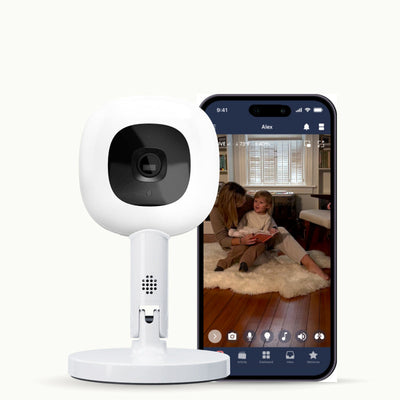 Image of nanit pro camera + flex stand showing nanit app