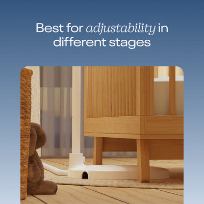 Image of best for adjustability in different stages - zoomed in image of floor stand base fitting under crib