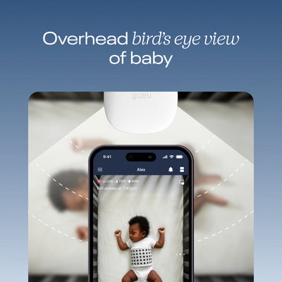 Image of overhead bird's eye view of baby - nanit app showing view of baby in crib from above