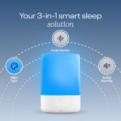 Your 3-in-1 sleep solution with night light, audio monitoring, and sound machine