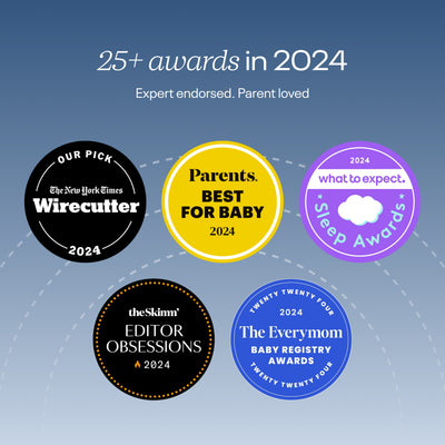 Image of 25+ awards in 2024 - expert endosrsed. Parent loved. Picked by NYT Wirecutter, Parents, Sleep Awards, theSkimm, and The Everymom