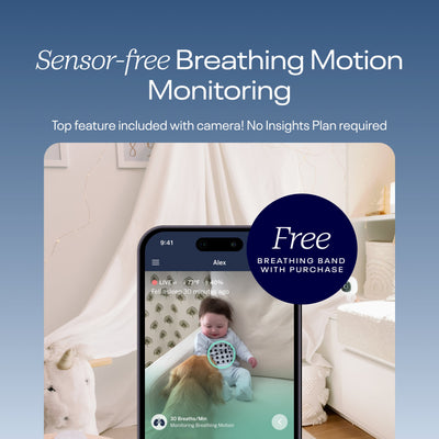 sensor-free breathing motion monitoring - baby wearing nanit breathing wear pajamas on nanit app with tracking