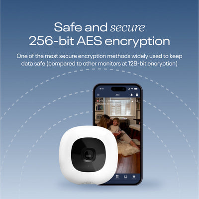 Image of safe and secure 256-bit aes encryption - one of the most secure encryption methods widley used to keep data safe (compared to other monitors at 128-bit encryption) 