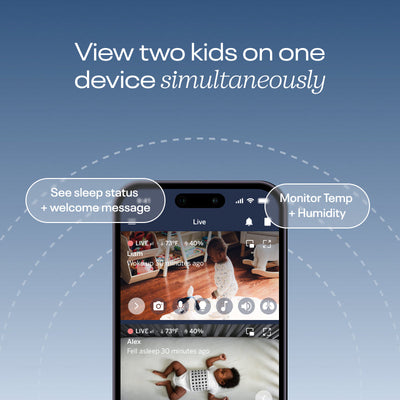 Image of view two kids on one device simultaneously - showing split screen on nanit app 